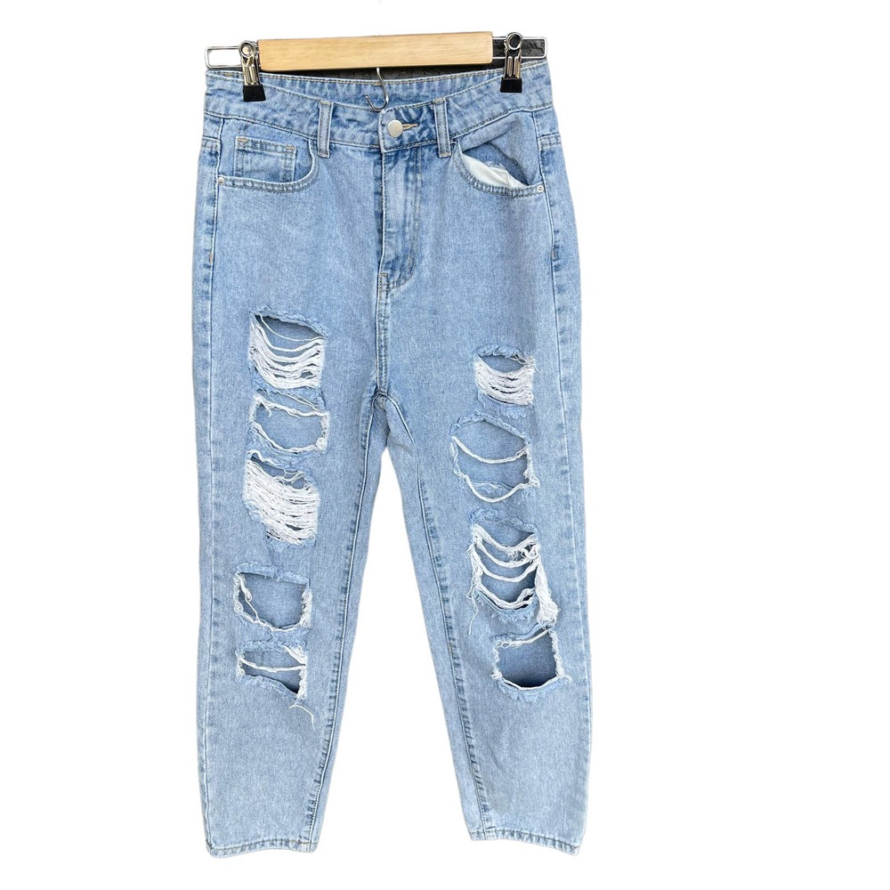 Shein Lightwash Distressed Straight Leg Jeans Size‎ S